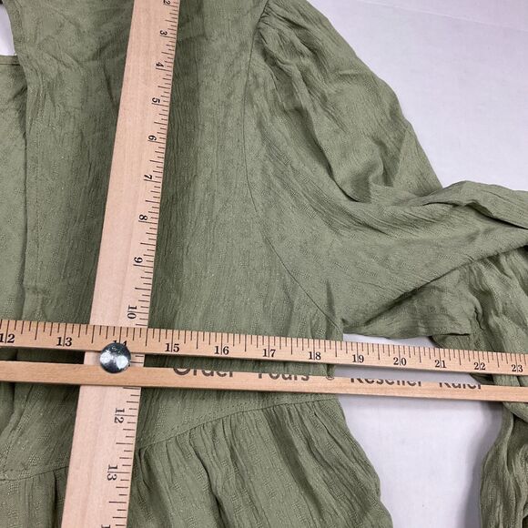 American Eagle Peasant Top M Olive Green Ruffle Tiered Soft Gauze Cottagecore - Picture 9 of 10